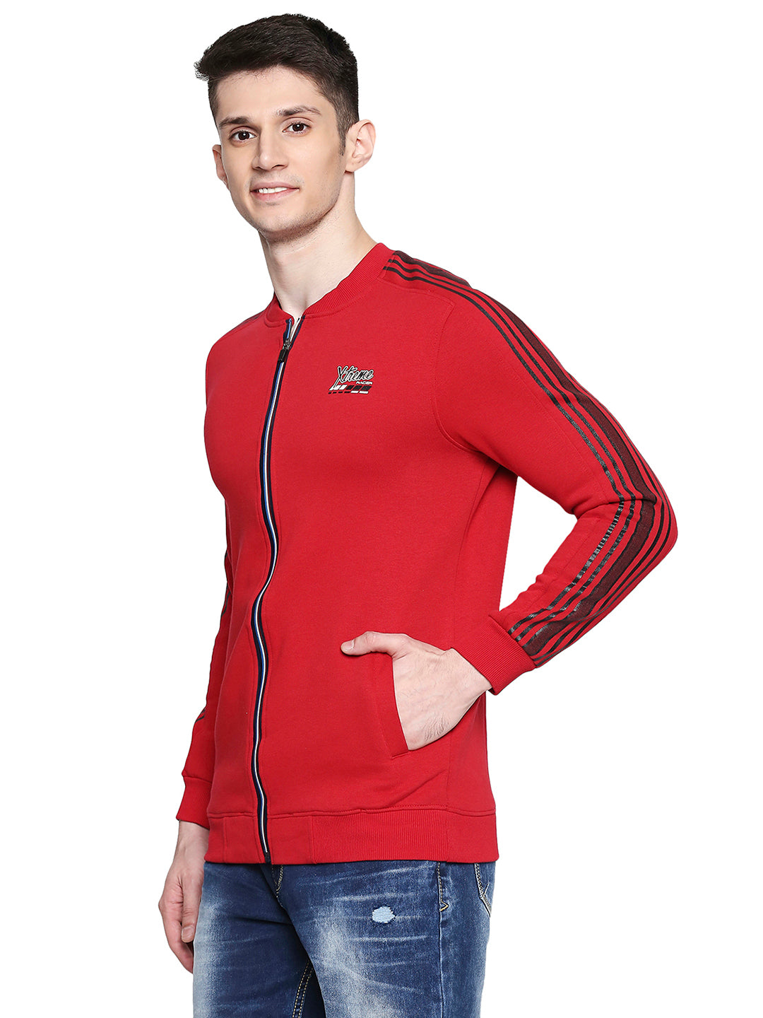 Spykar Cotton Blend Red Sweatshirt For Men