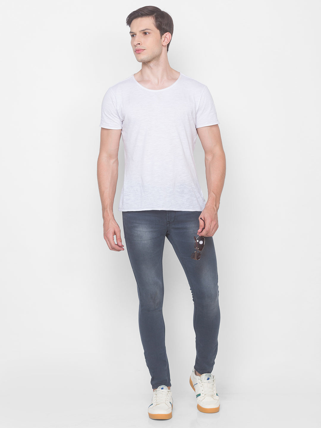 Spykar Men Grey Cotton Super Slim Fit Tapered Length Jeans (Super Skinny)