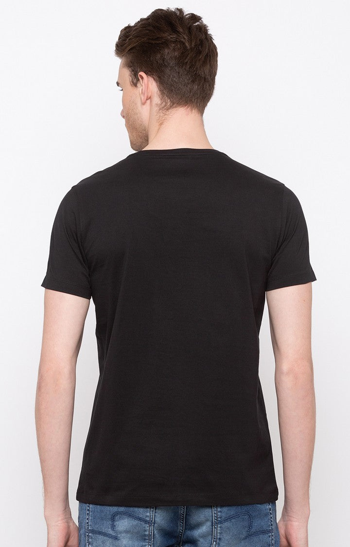 Spykar Black Printed Slim Fit Men T-Shirts