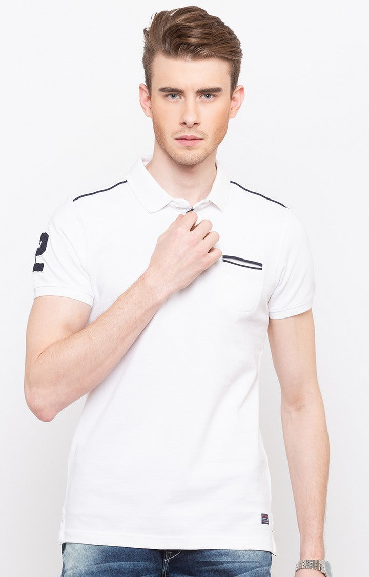 Spykar White Solid Slim Fit Polo T-Shirt