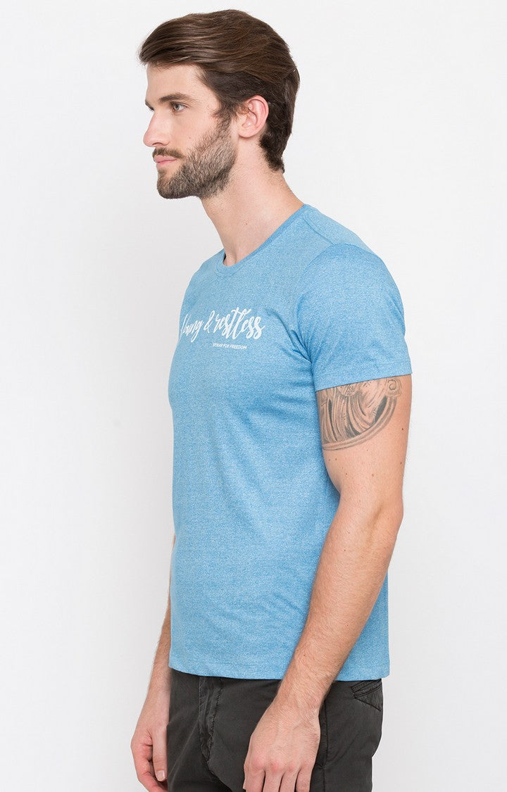 Spykar Blue Cotton Slim Fit T-Shirt For Men