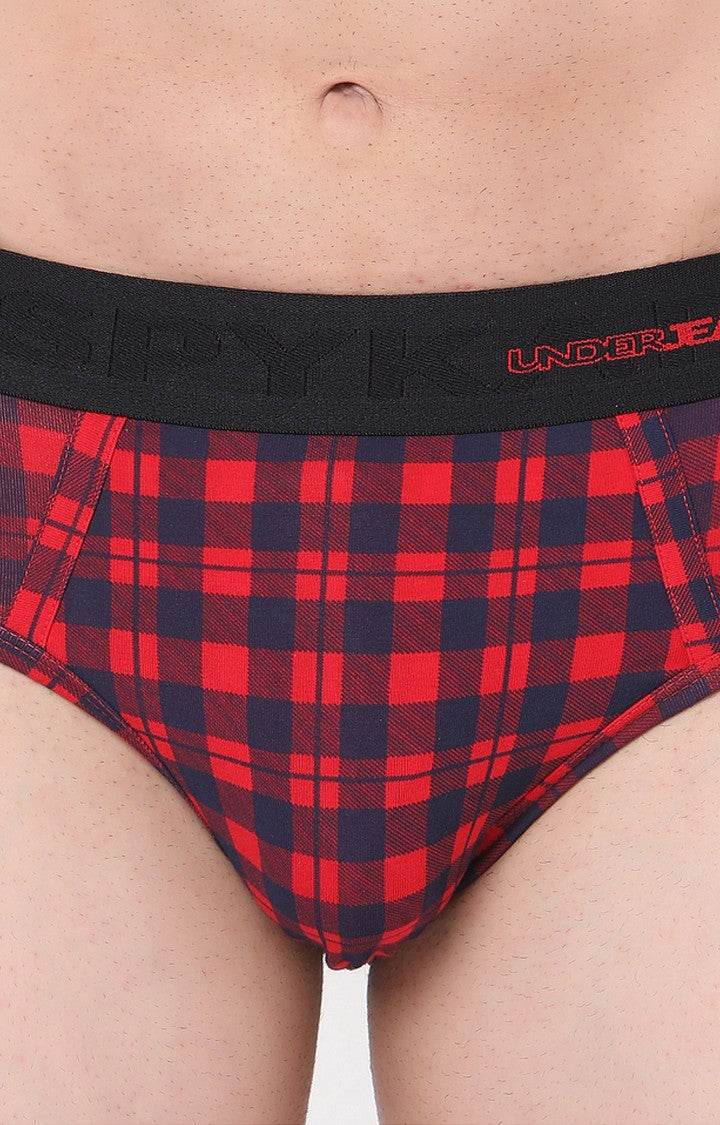 Underjeans By Spykar Men Premium Blue Checked Briefs