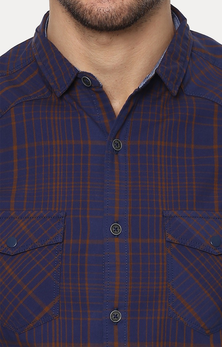 Spykar Men'S Blue Cotton Checked Casual Shirts