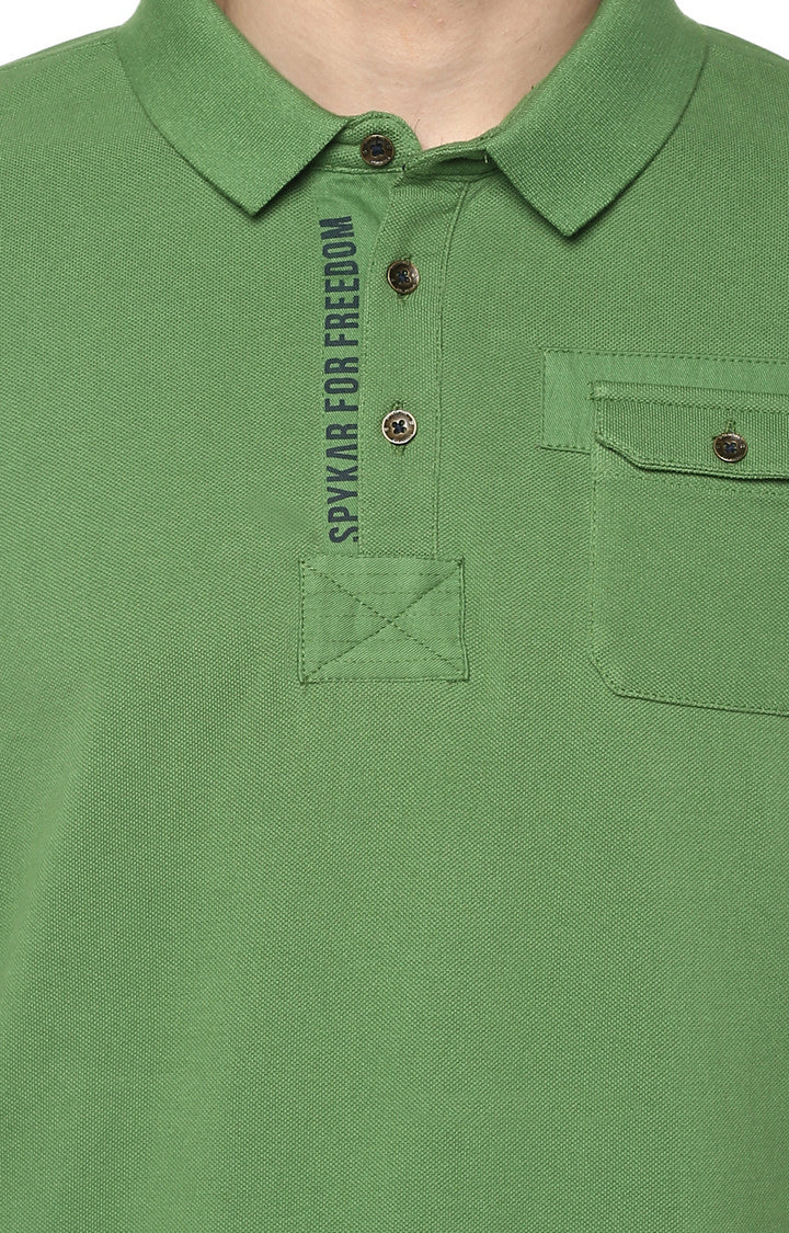 spykar Green Solid Slim Fit Polo T-Shirt