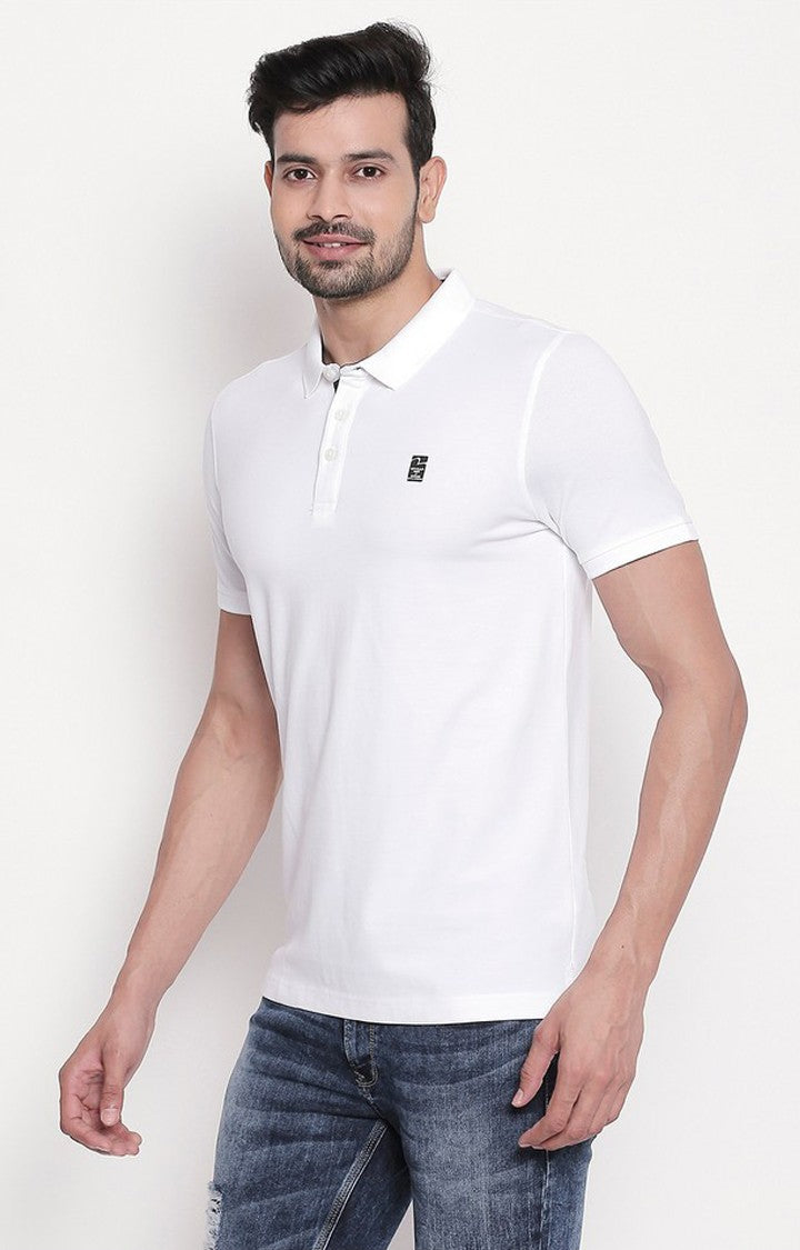 Spykar White Solid Polo Tshirt For Men