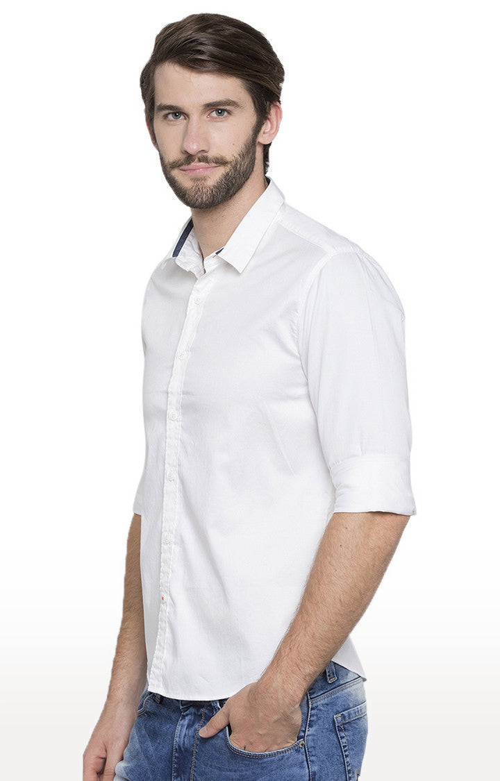 Spykar Men'S White Satin Solid Casual Shirts