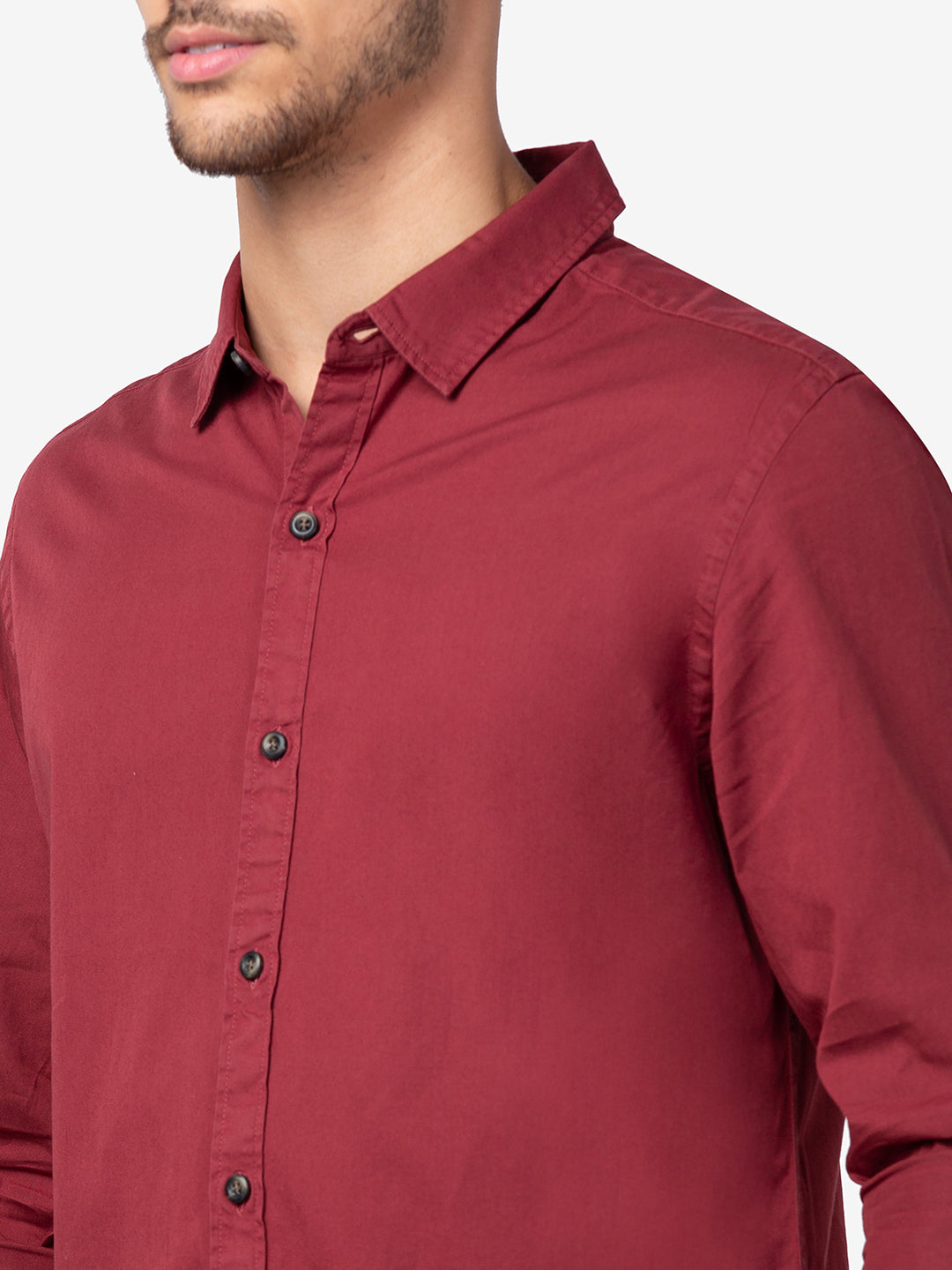 Spykar Men Earthy Red Cotton Slim Fit Plain Shirt