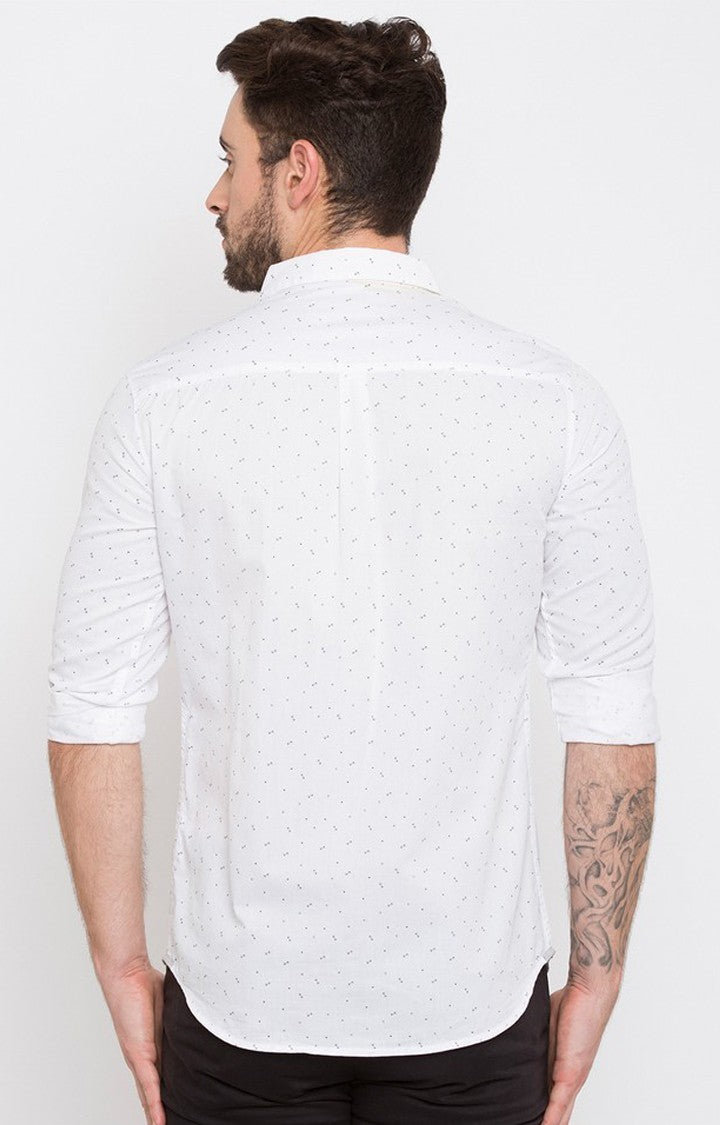 Spykar Men'S White Cotton Printed Casual Shirts