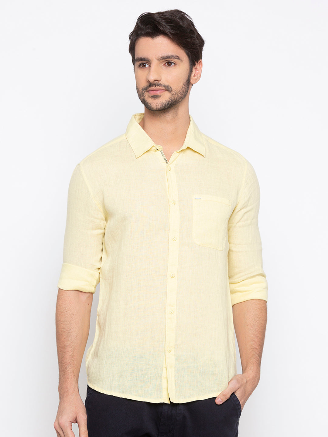 Spykar Men Yellow Solid Slim Fit Casual Shirt