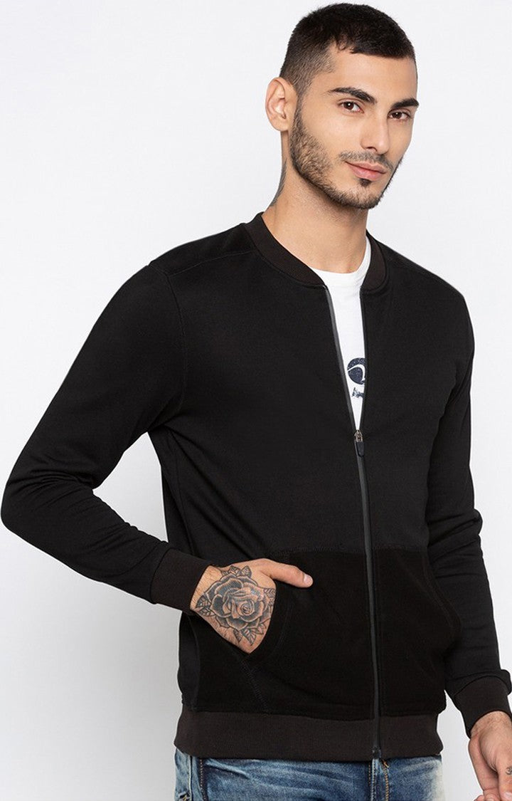 Spykar Men Black Solid Slim Bomber Jacket