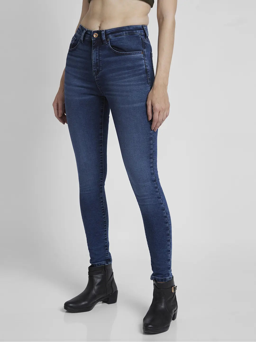 Spykar Women Mid Blue Lycra Super Skinny Fit Ankle Length Clean Look Jeans -(Alexa)