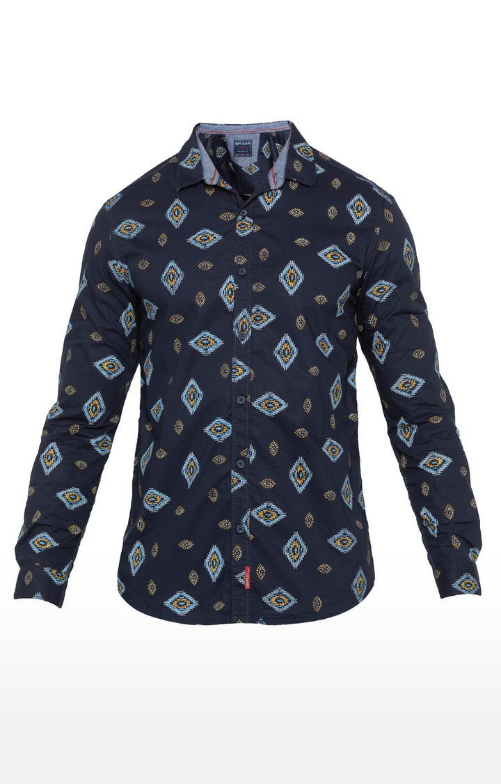 Spykar Men Navy Printed Slim Fit Casual Shirt