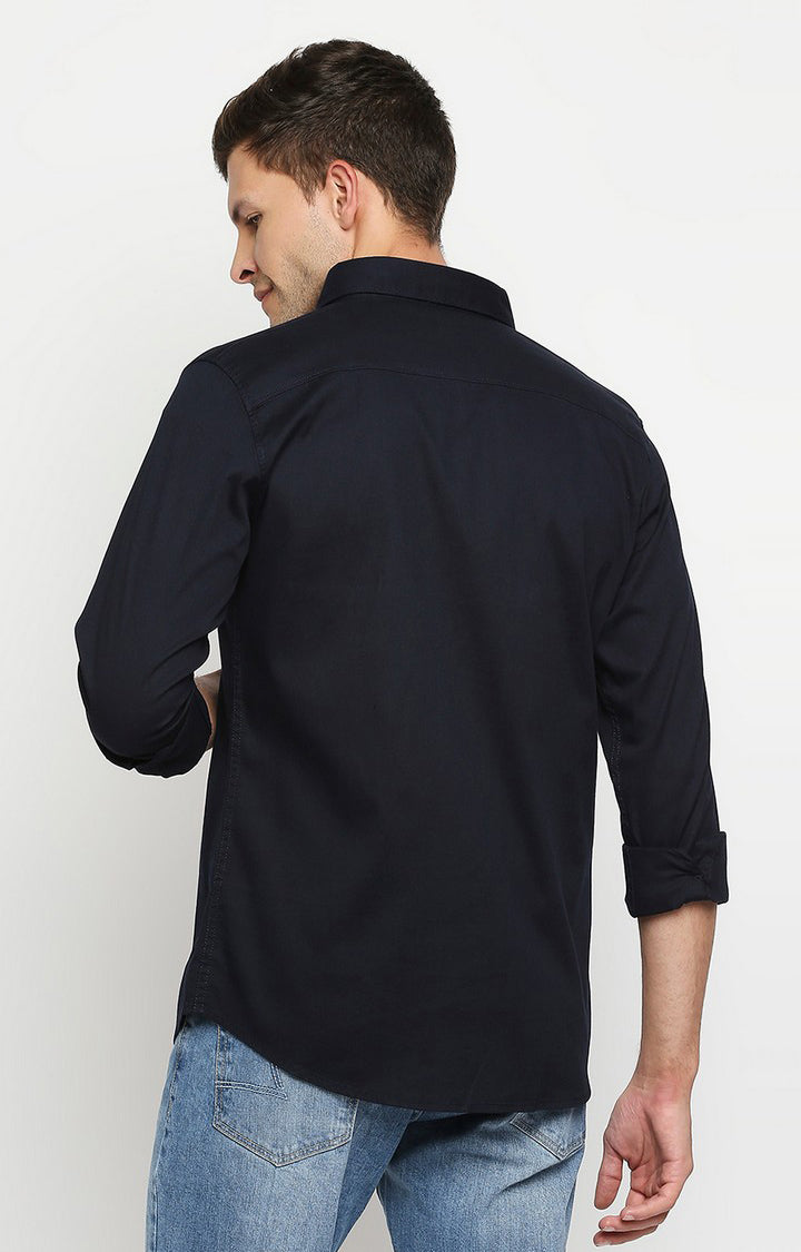 Spykar Navy Cotton Full Sleeve Plain Shirt For Men