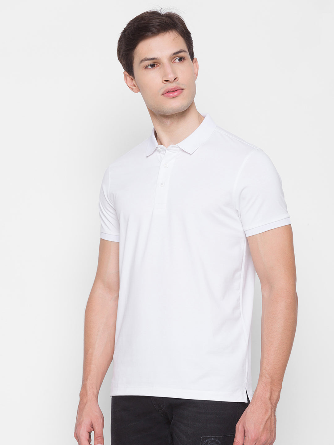 Spykar Men White Cotton Slim Fit Polo T-Shirt