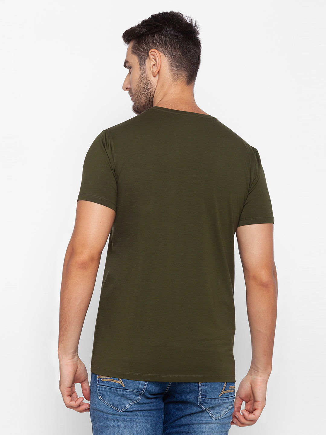 Spykar Men Green Cotton Slim Fit Round Neck T-Shirt