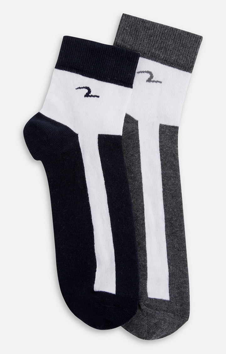 Spykar Grey & Navy Solid Ankle Length Socks