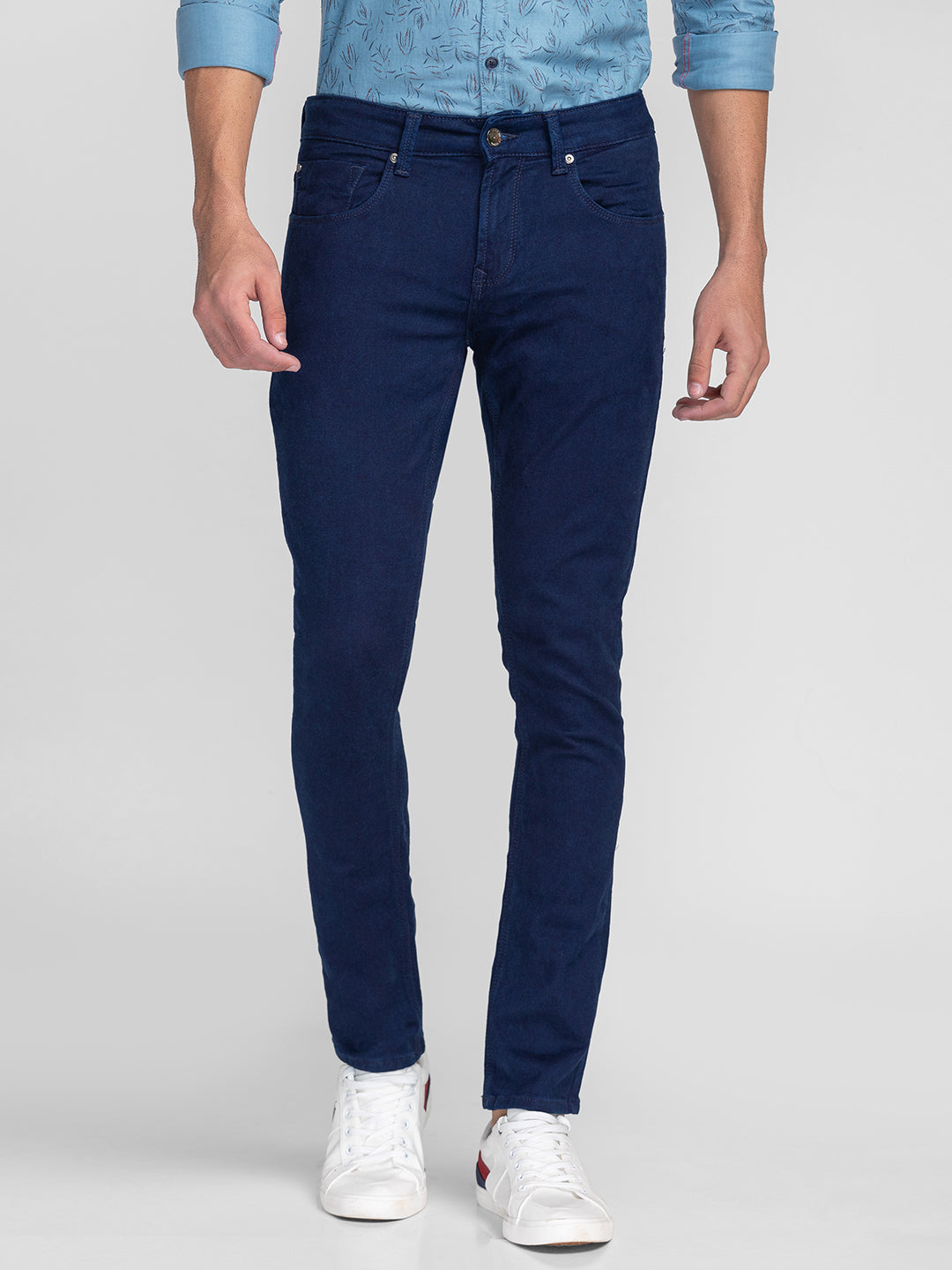 Buy Spykar Men Navy Blue Cotton Slim Fit Narrow Length Jeans