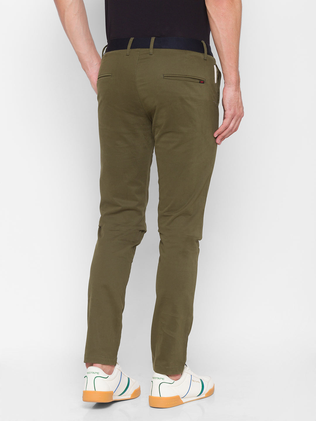 Spykar Men Green Cotton Slim Fit Casual Trousers