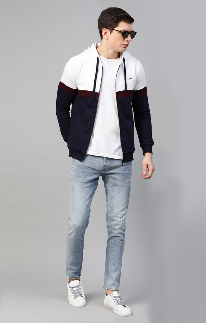 Underjeans By Spykar Men White Colourblock Hoodies For Men