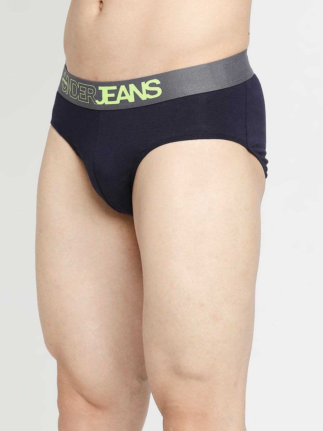 Men Premium Yellow & Navy Blue Cotton Blend Brief - Pack Of 2- Underjeans By Spykar