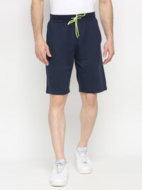 Men Premium Navy Cotton Blend Shorts - Underjeans By Spykar