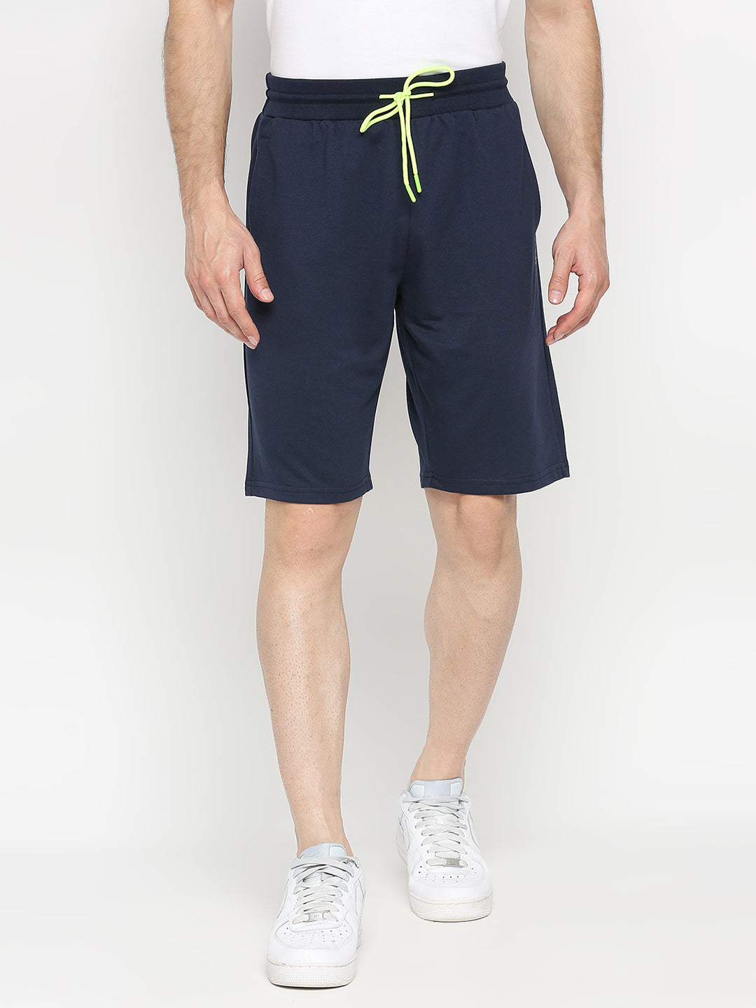 Men Premium Navy Cotton Blend Shorts - Underjeans By Spykar