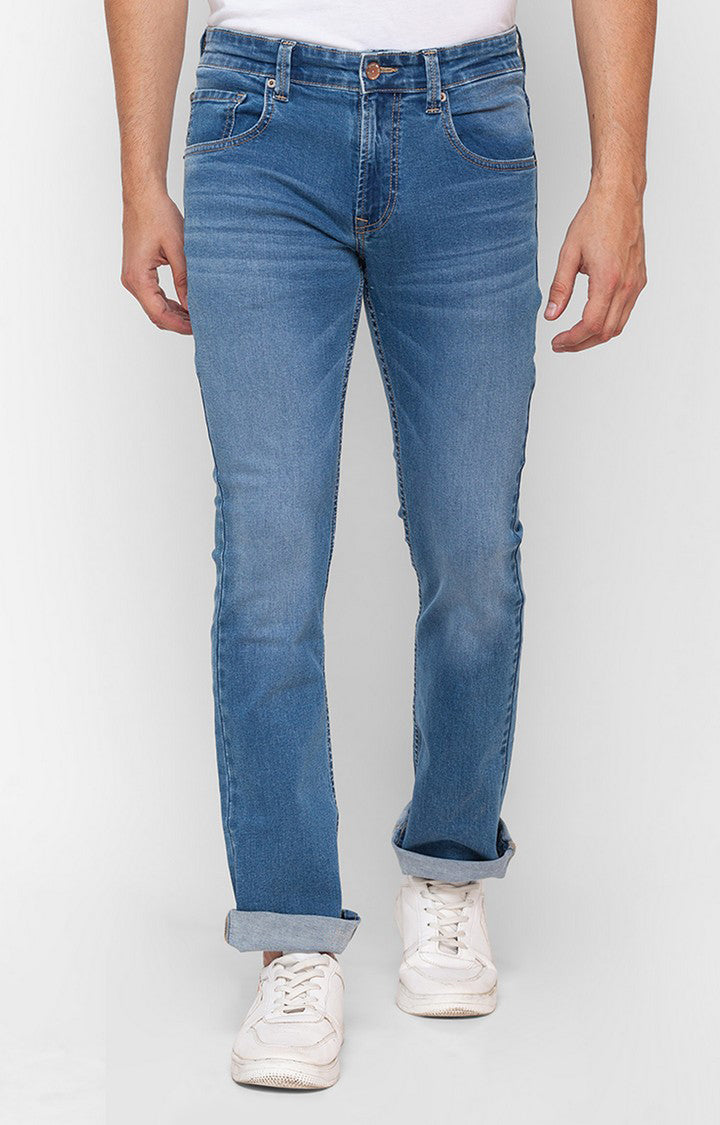Spykar Mid Blue Cotton Comfort Fit Regular Length Jeans For Men (Rafter)