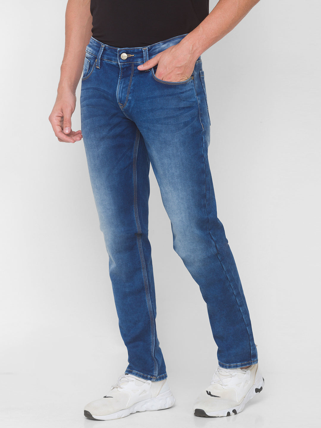 Spykar Men Dark Blue Solid Slim Mid-Rise Jeans (Kano)