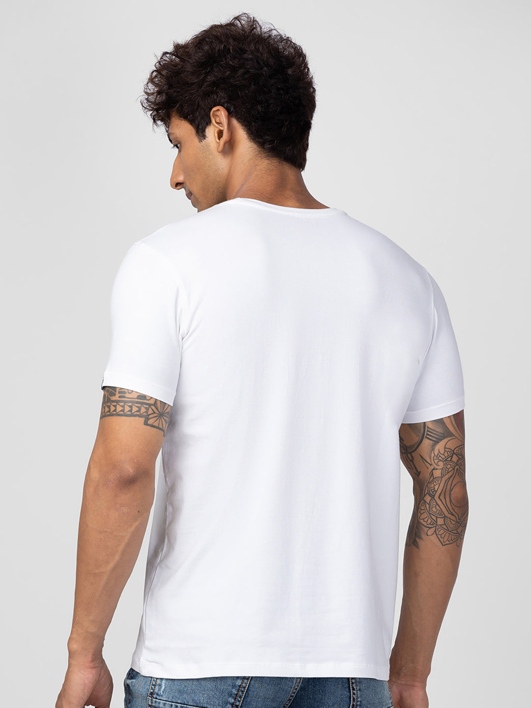 Spykar Men White Cotton Regular Fit Half Sleeve Printed T-Shirt