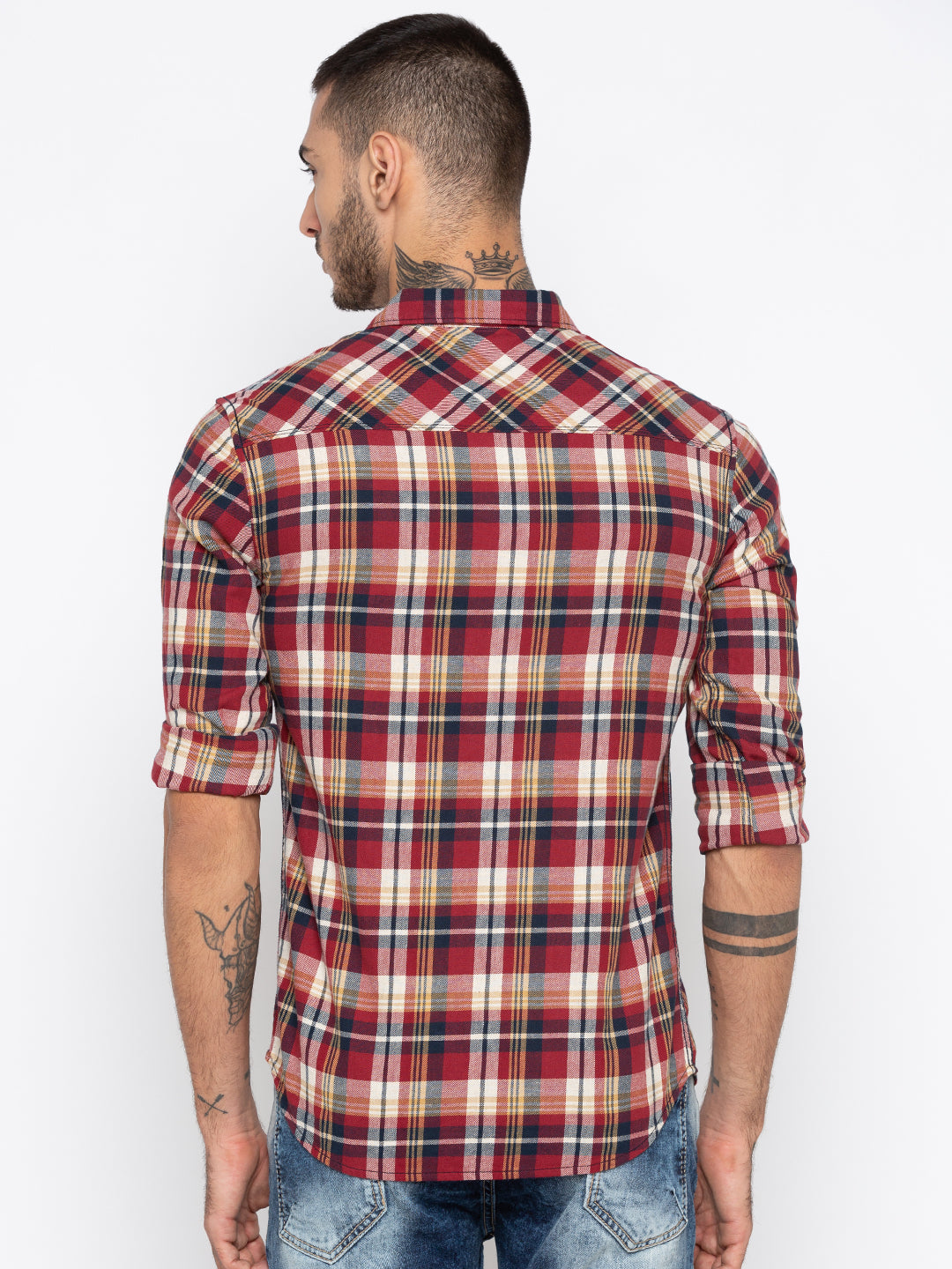 Spykar Men Red Checked Slim Fit Casual Shirt