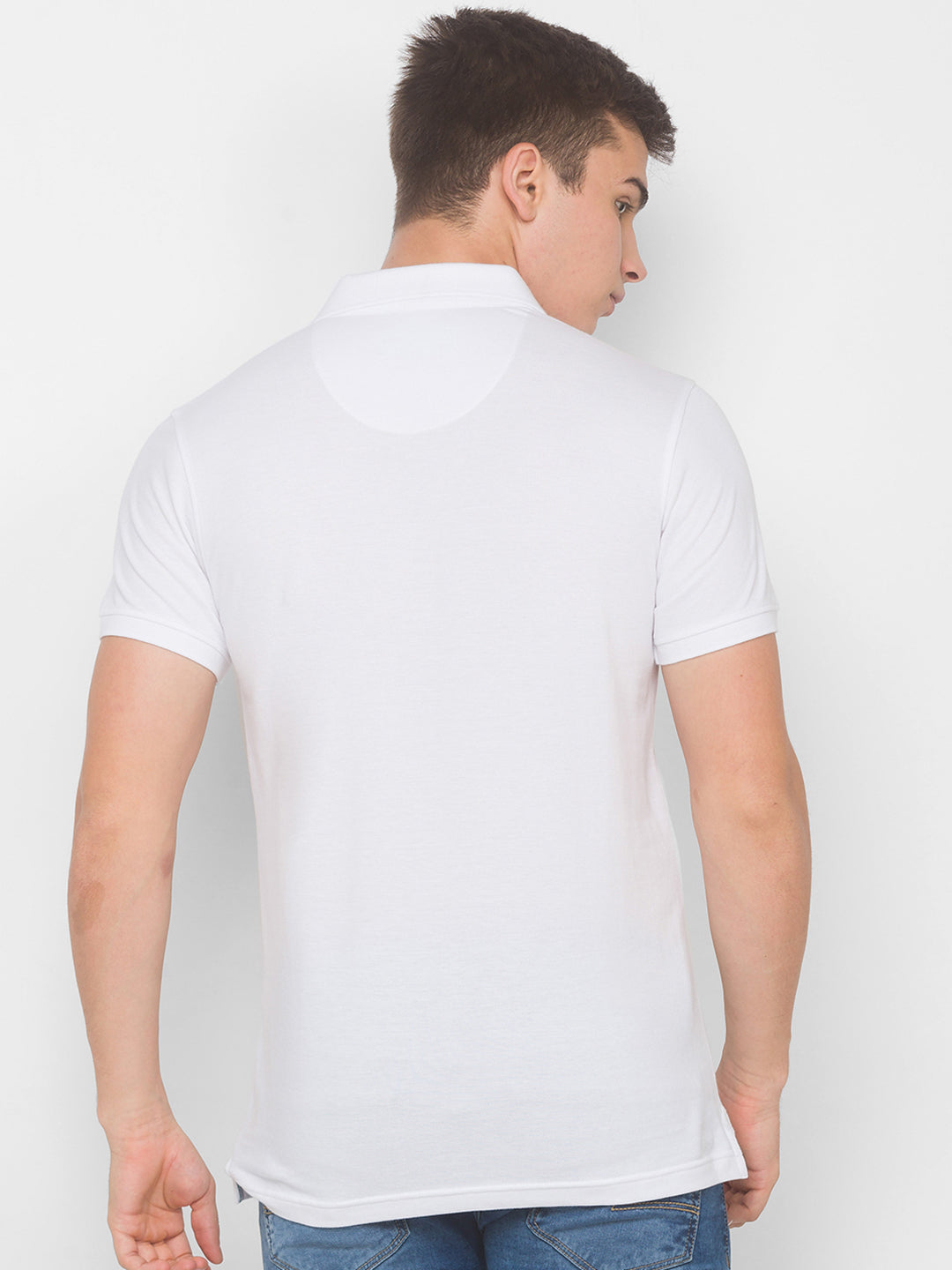 Spykar Men White Cotton Slim Fit Polo T-Shirt