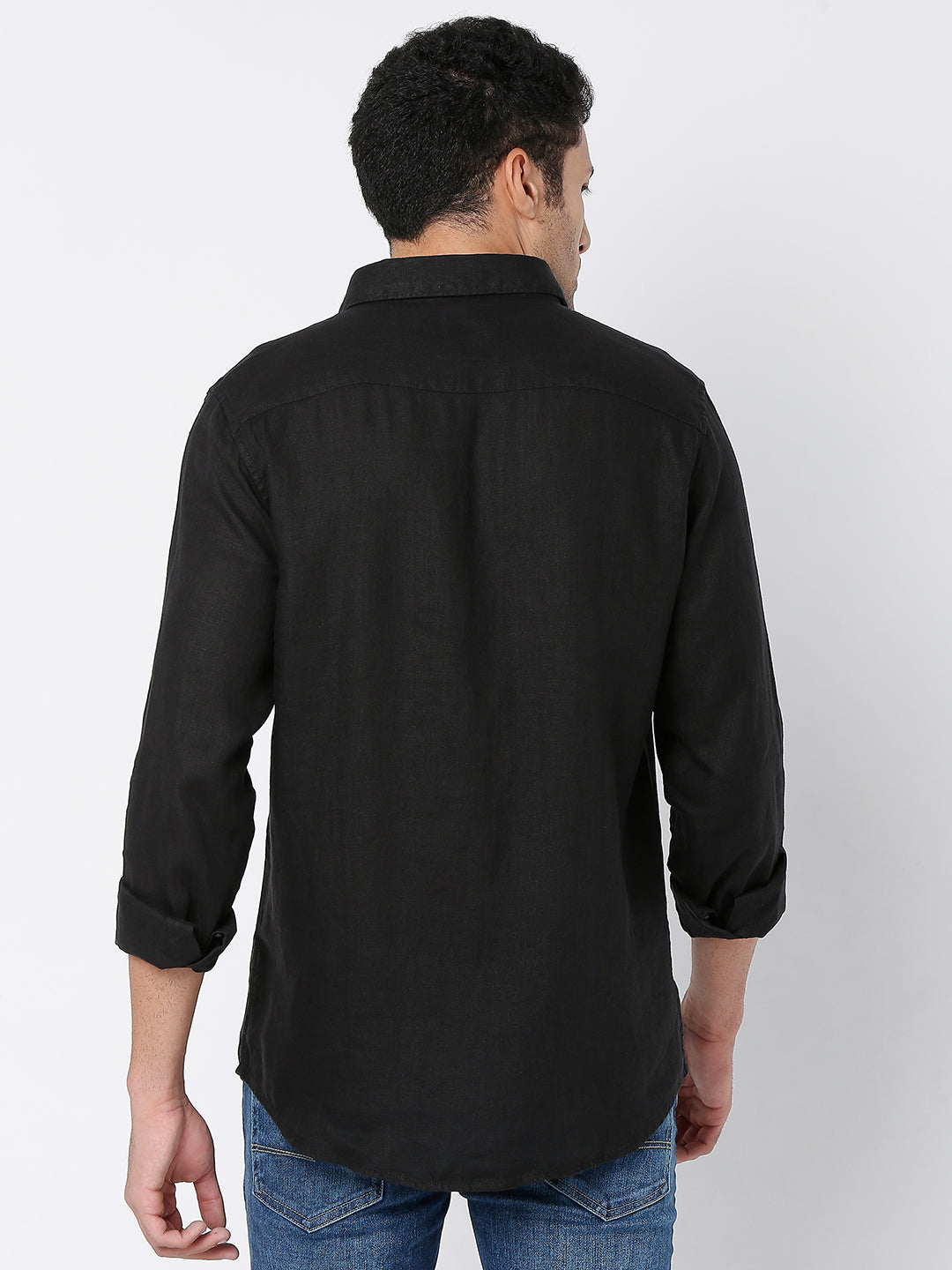 Spykar Men Black Cotton Full Sleeve Plain Shirt