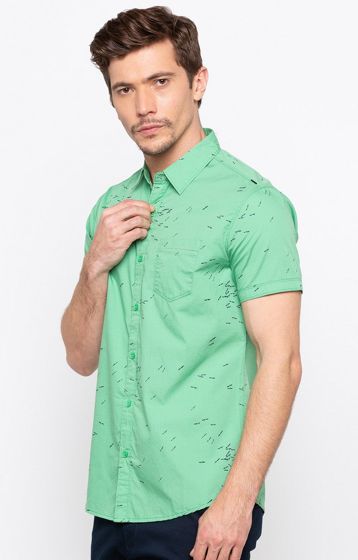 Spykar Men'S Green Cotton Printed Casual Shirts