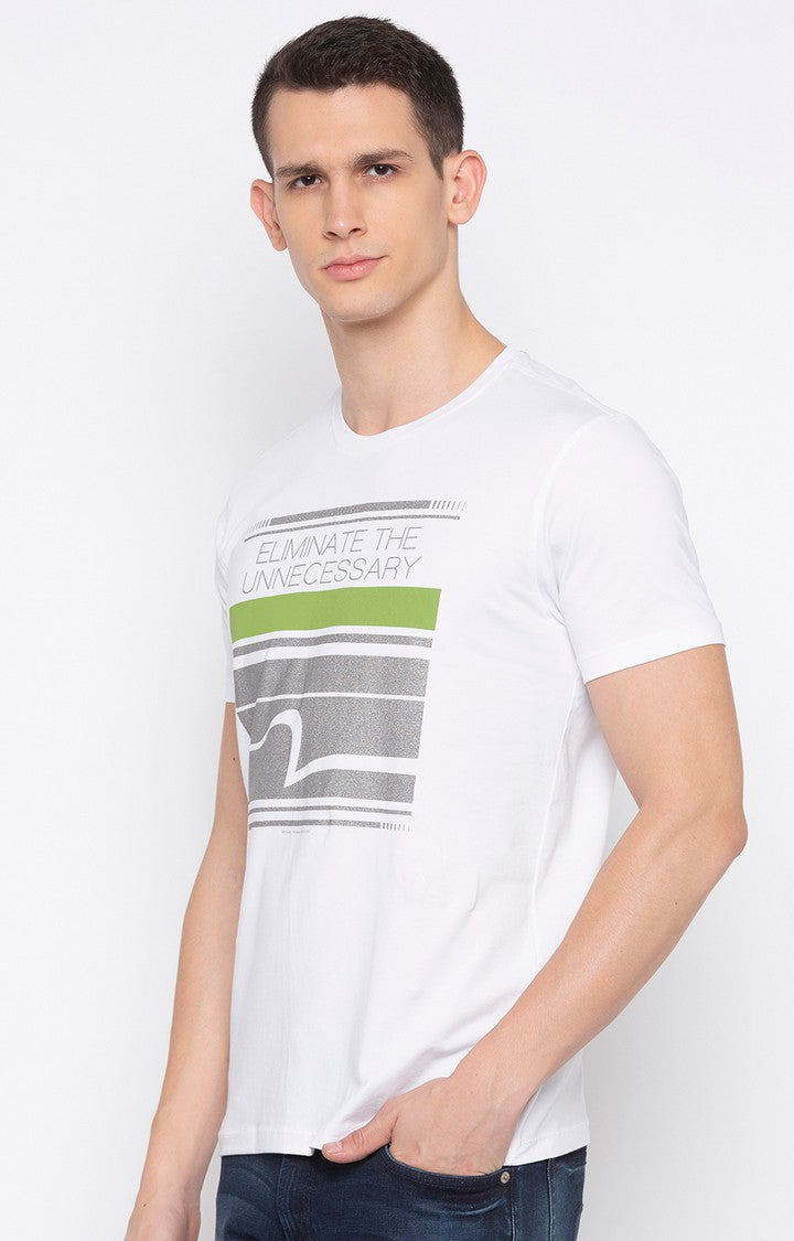 Spykar White Printed Men T-Shirts