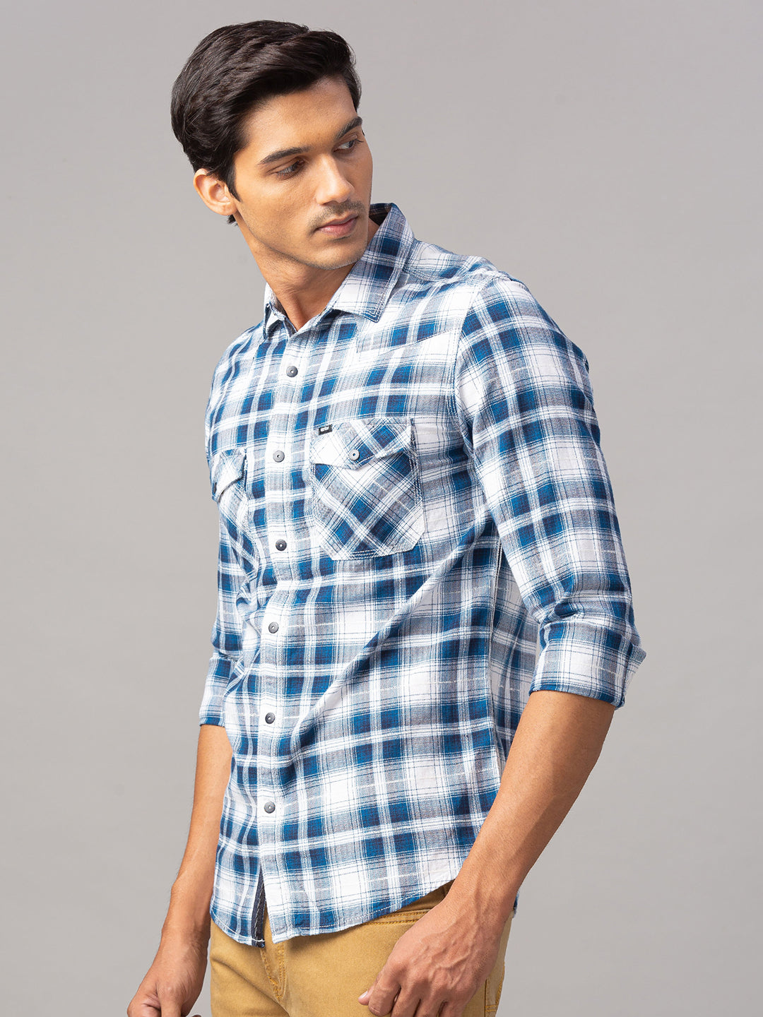 Spykar Men Blue Cotton Slim Fit Shirt