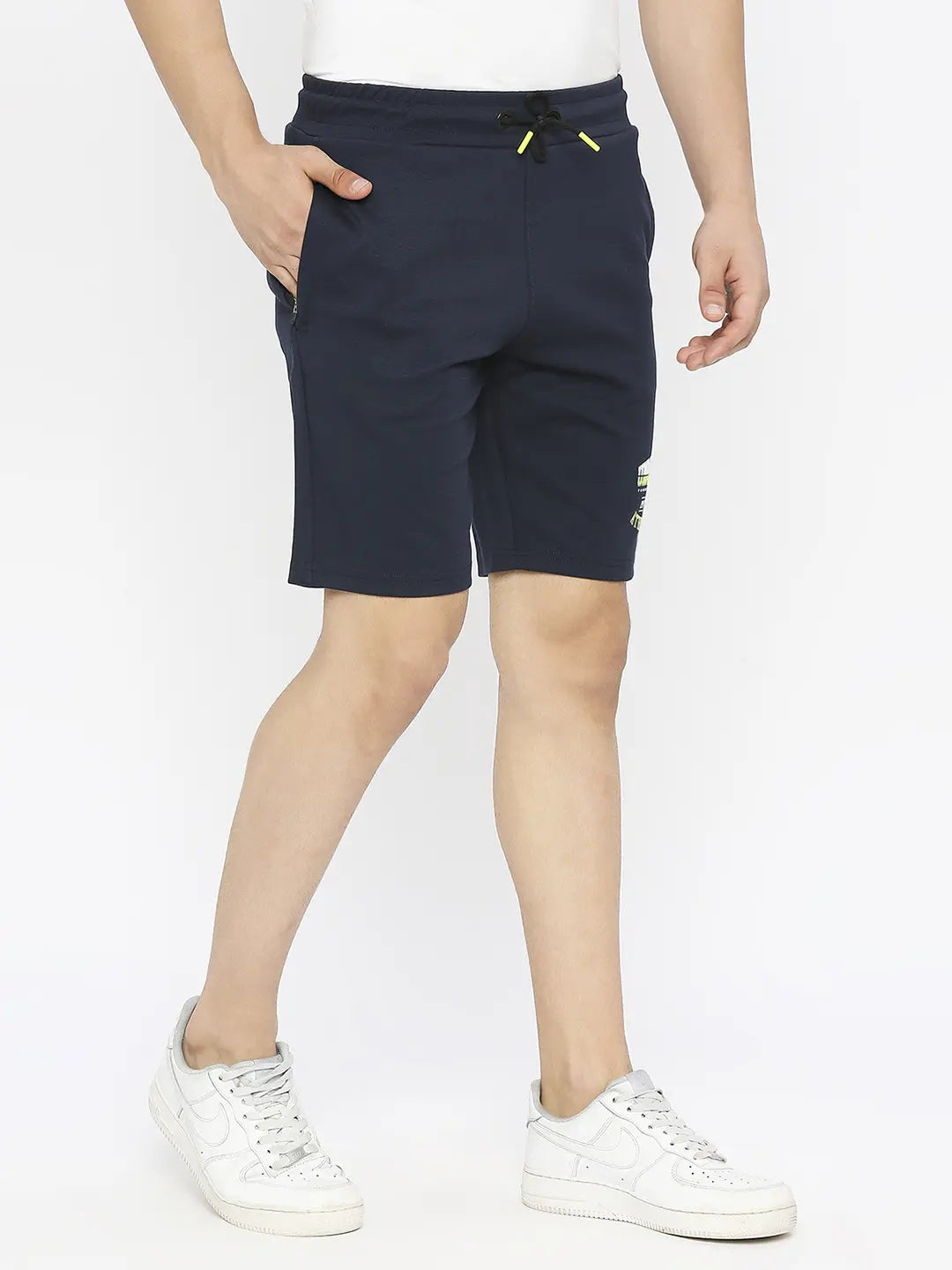 Spykar Men Navy Blue Blended Regular Fit Knee Length Plain Shorts