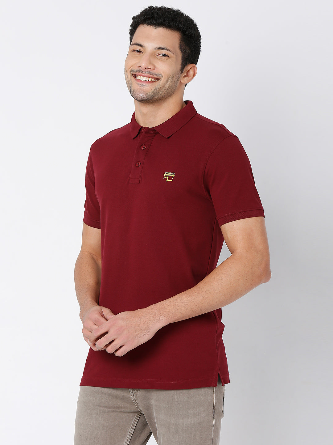 Spykar Men Wine Cotton Half Sleeve Plain Casual Polo T-Shirt