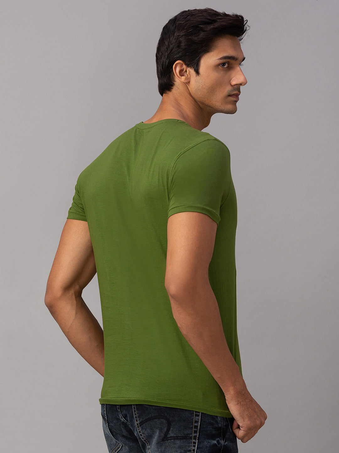 Spykar Men Green Cotton Slim Fit Round Neck T-Shirt