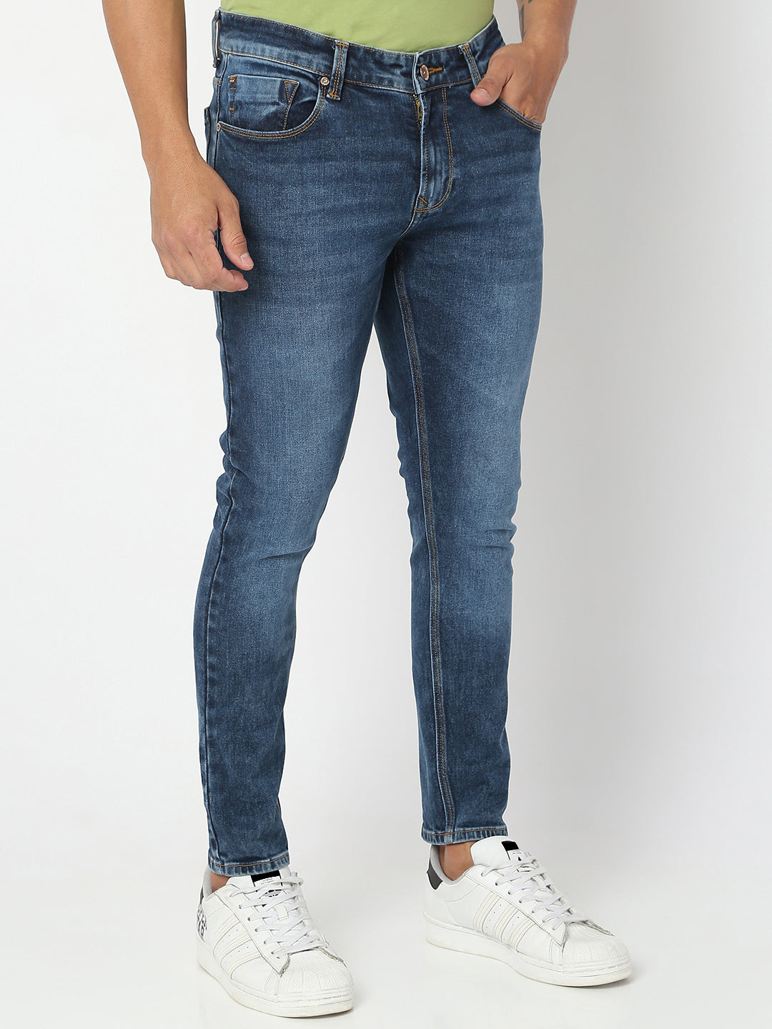 Spykar Men Mid Blue Cotton Slim Fit Tapered Length Jeans (Kano)