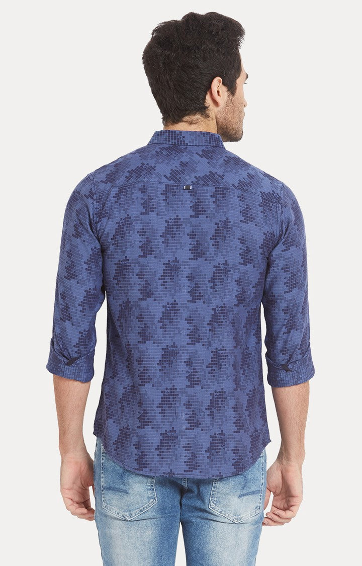 Spykar Men Blue Printed Slim Fit Casual Shirt