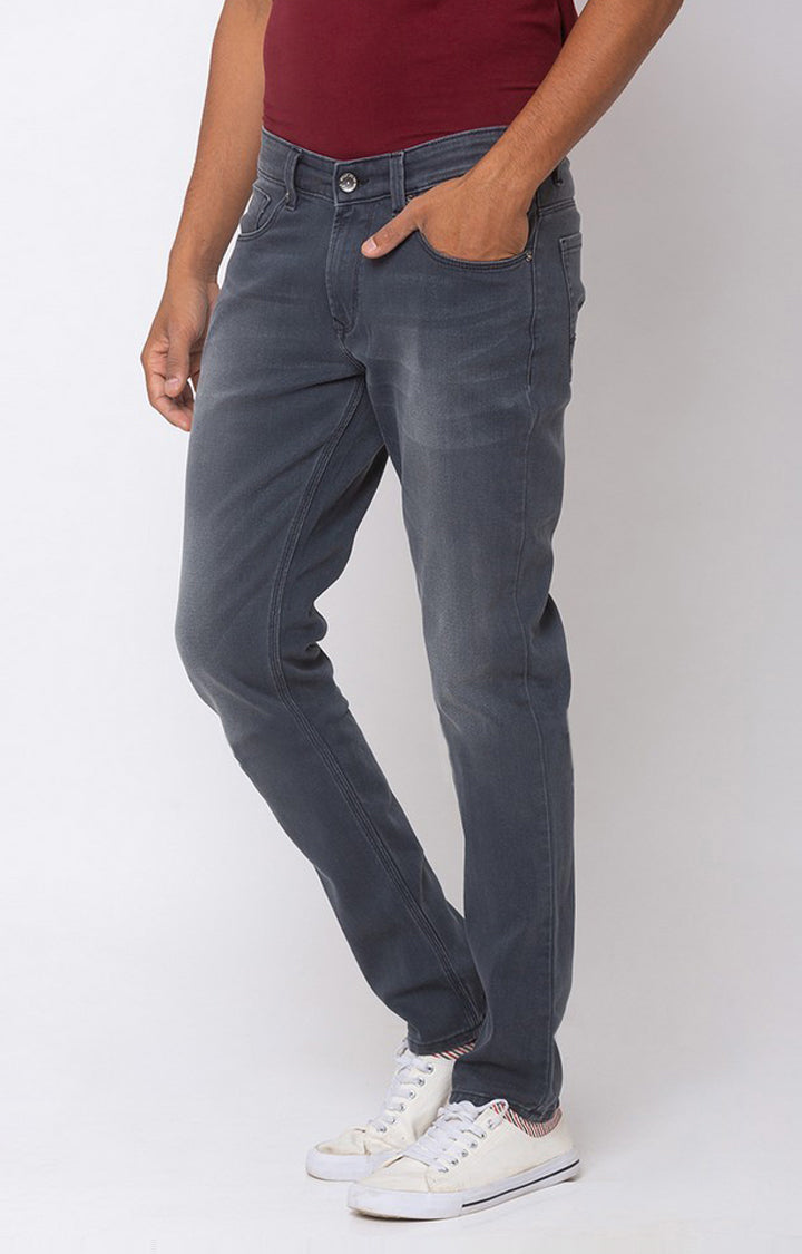 Spykar Dark Grey Cotton Stretch Super Skinny Fit Tapered Length Jeans (Super Skinny)