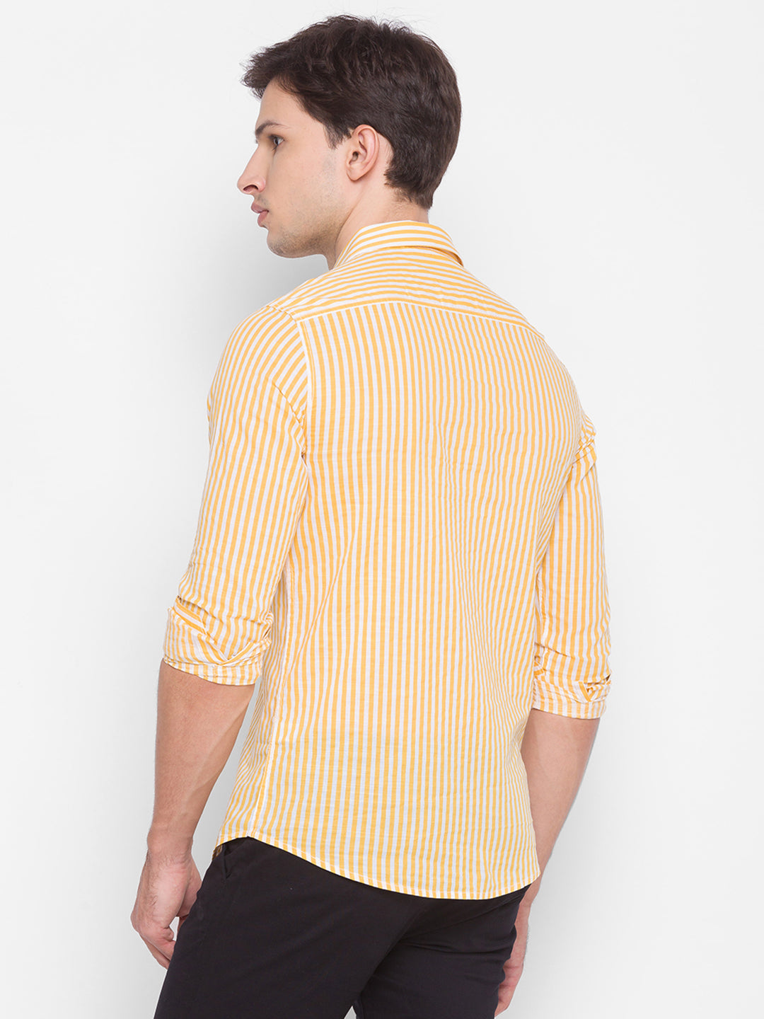 Spykar Slim Fit Yellow Cotton Men Shirt