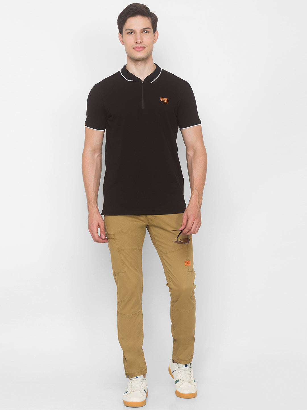 Spykar Men Black Cotton Slim Fit Polo T-Shirt