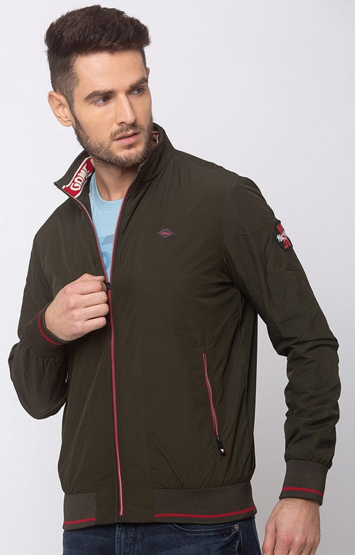 Spykar Men Olive Polyester Straight Fit Jacket