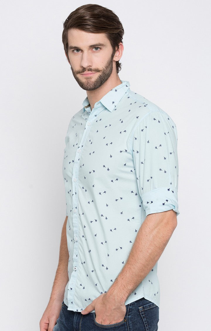 Spykar Men'S Blue Cotton Printed Casual Shirts