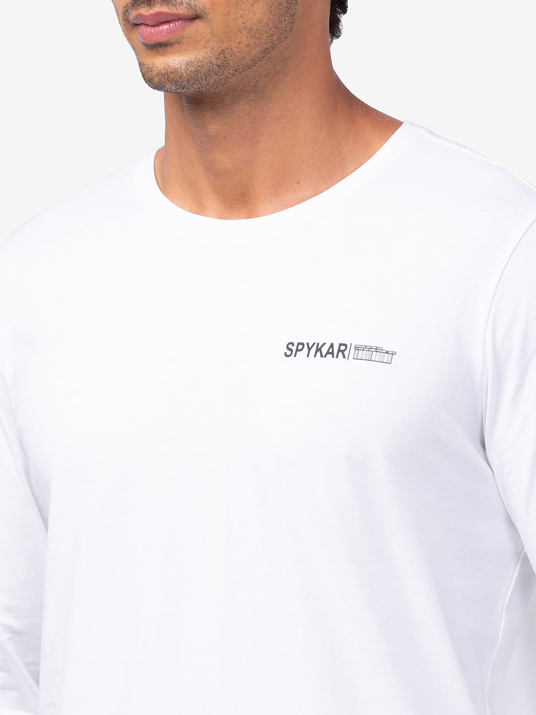 Spykar Men White Cotton Slim Fit Round Neck Plain T-Shirt