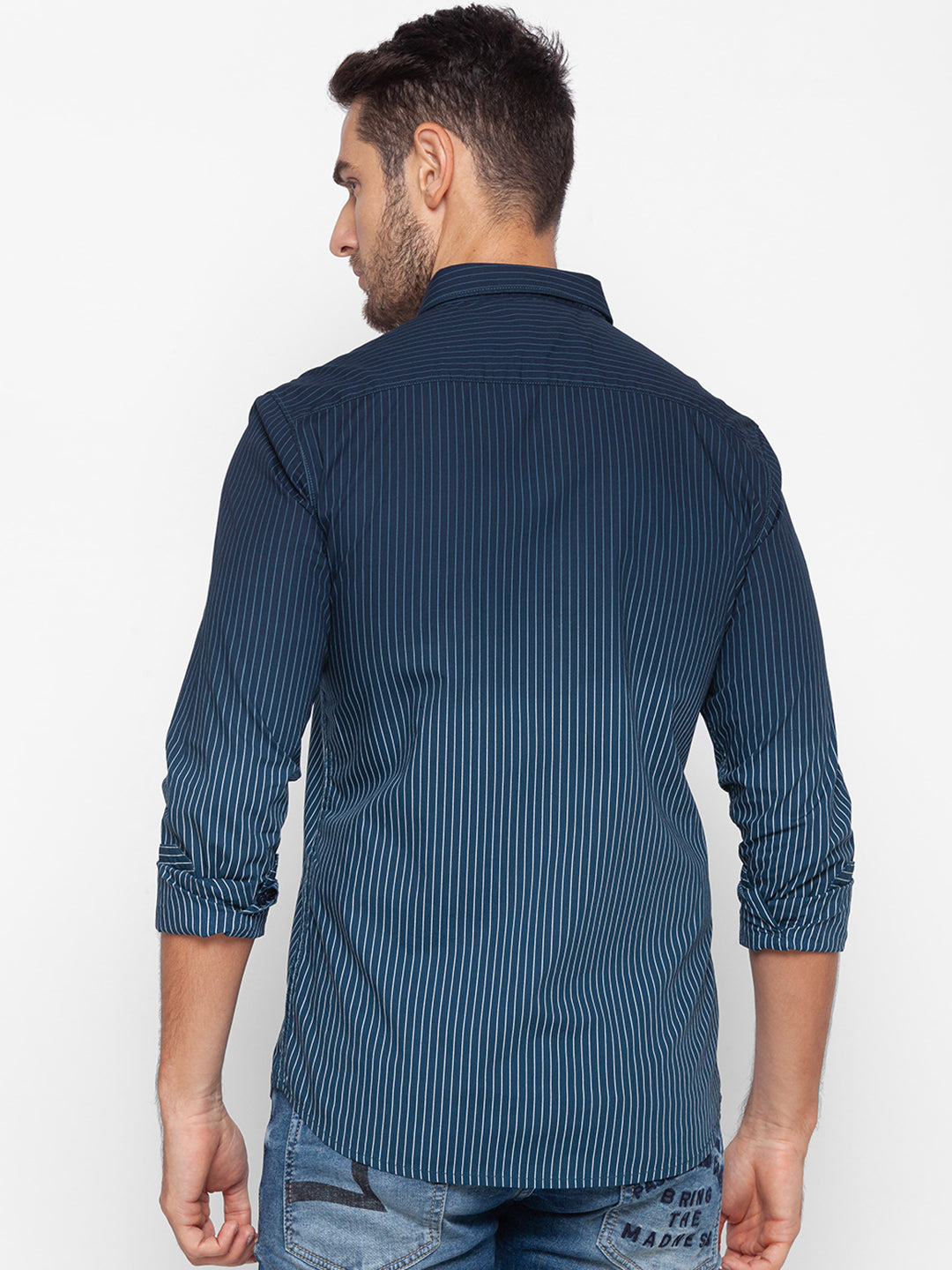 Spykar Slim Fit Blue Cotton Men Shirt