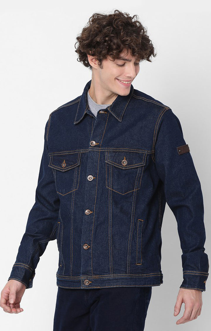 Spykar Navy Blue Full Sleeve Denim Jacket For Men