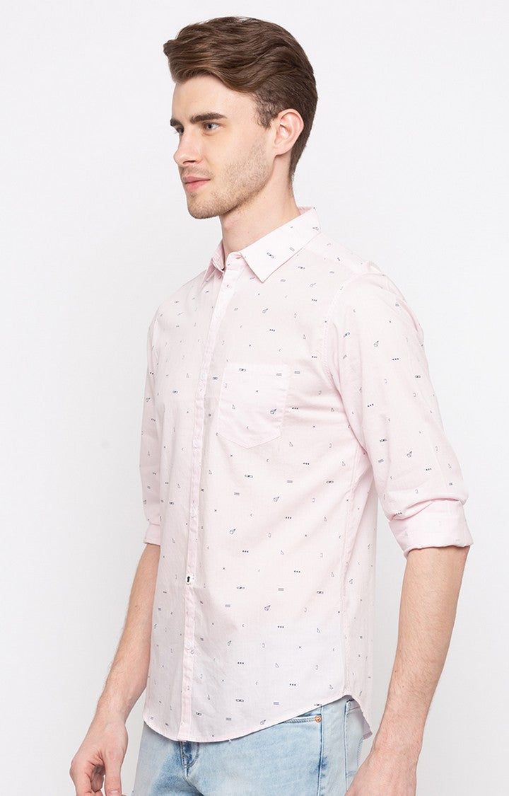 Spykar Men'S Pink Cotton Printed Casual Shirts