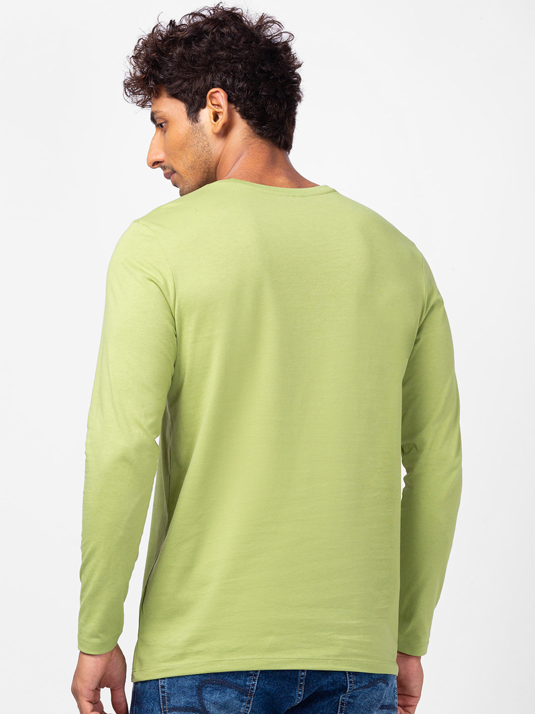 Spykar Men Dusty Green Cotton Slim Fit Round Neck Plain T-Shirt